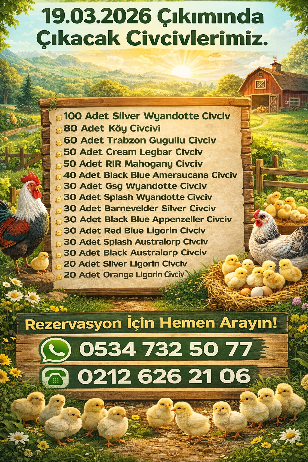 19.03.2026 Çıkımında Olacak Civcivlerimiz.